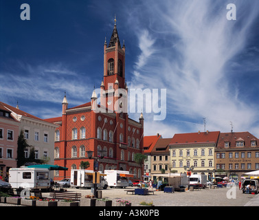 Marktplatz Mit Renaissancerathaus Und Buergerhaeusern in Kamenz Stockfoto