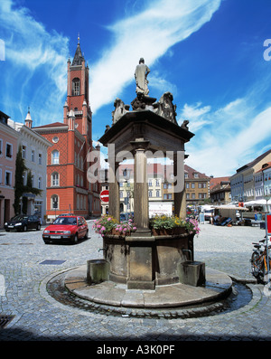 Marktplatz Mit Renaissancerathaus Und Andreasbrunnen in Kamenz, Oberlausitz Stockfoto