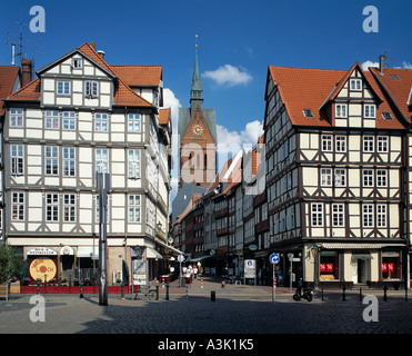 Marktkirche von Hannover Und Fachwerkhaeuser bin Holzmarkt, in der Burgstraße Und in der Kramerstrasse Stockfoto