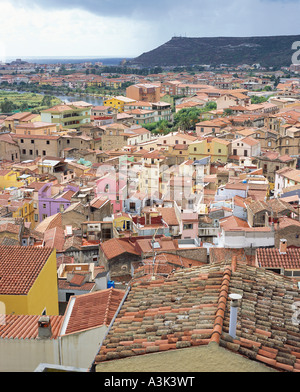 Blick von der Dachterrasse von Bosa, Sardinien, Italien Stockfoto