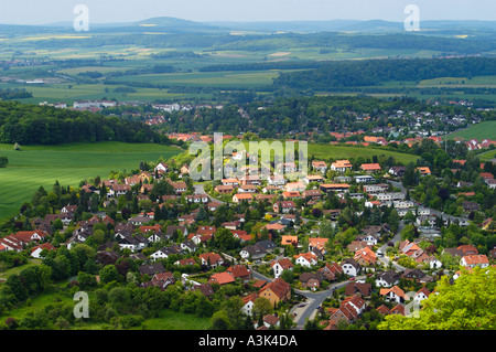 Niedrigeren Bovenden und Leine Tal gesehen von Burg Plesse Niedersachsen Sachsen Deutschland Stockfoto