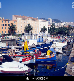 Fischer am Hafen von Ajaccio auf Korsika Stockfoto