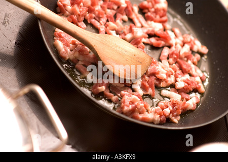 Speck in der Pfanne Stockfoto