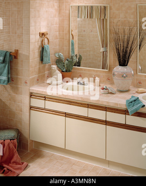Zimmer innen Bad Zimmer Badezimmer Spiegel Handtücher zeitgenössischen modernen Stil Stockfoto