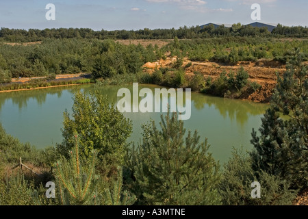 Restwasser sauberen Teich für den Einsatz im Kieswerk Aufbereitungsanlage Stockfoto