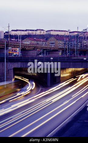 Auto Licht Wege unterwegs am Abend. Göteborg Schweden Stockfoto