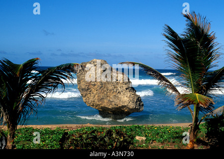 Barbados Strand Atlantik Küste Batseba Bereich große Felsformation, die nationale Wahrzeichen Barbados gehört Stockfoto