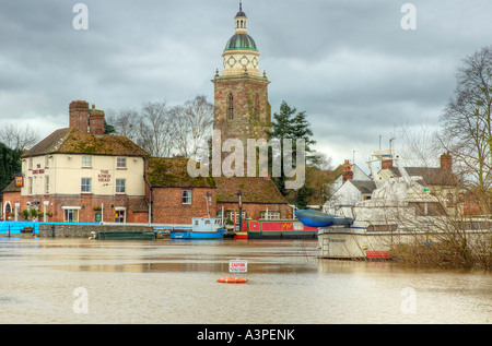 Fluß Severn in Flut an Upton auf Severn Stockfoto