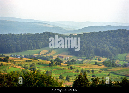 Landschaft von Ackerland im Bieszczady-Gebirge, Polen Stockfoto