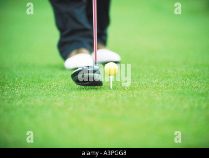 Golfspieler aus niedrigen Abschnitt Abschlag wird vorbereitet Stockfoto