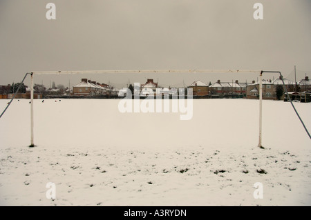 Fußballspiel wegen Schnee abgesagt Stockfoto