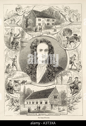 Sir Isaac Newton 1642 1727 Wissenschaftler Physiker Mathematiker Teleskop Astronom Schwerkraft Theorie fallenden Apfel Gelehrter Cameo por Stockfoto