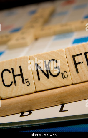 WELSH scrabble Spiel mit charakteristischen Doppel Buchstabensteine Stockfoto