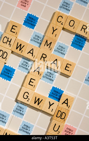 Die walisische Sprachversion von Scrabble Wort Brettspiel Stockfoto