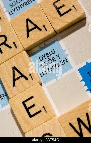 Die walisische Sprachversion von Scrabble Wort Brettspiel Stockfoto