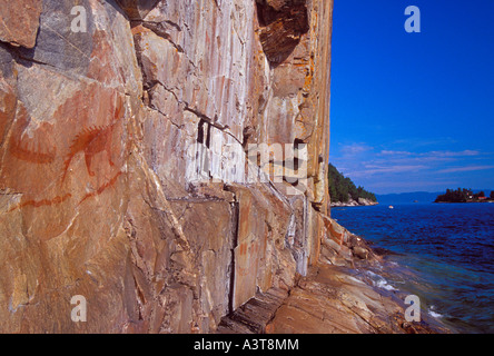 Agawa Rock Piktogramme, Lake Superior Provincial Park, Ontario, Kanada Stockfoto