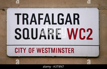 Trafalgar Square Straße Zeichen London England UK Stockfoto