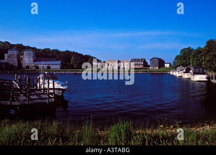 BOOTE-DOCK IN SNAIL SHELL HAFEN IN DER NÄHE DES NEUNZEHNTEN JAHRHUNDERTS AN FAYETTE STATE HISTORIC PARK AUF DER GARTEN-HALBINSEL Stockfoto