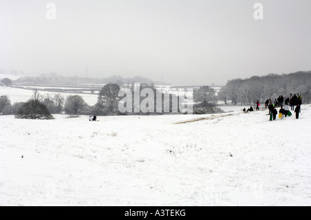 Die Türme von Oxford im Winter von Boars Hill Stockfoto
