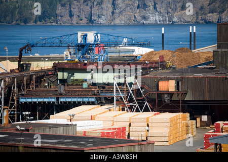 Lumber Yard Elch fällt Mühle Vancouver Island Kanada Stockfoto