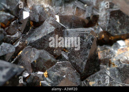 Mineral Quarz, Variante Morion, Jet Schwarz Kristalle, Kernick Eisenmine, St.Stephen, Cornwall, England Stockfoto