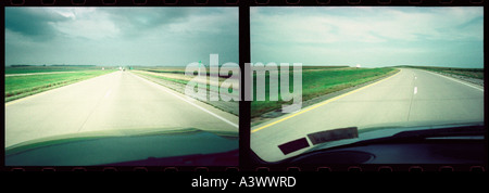 Twin-Bild, geschossen von Autofahren (South Dakota). Atmosphärischen Doppel-Snap Bild mit Real (Verbesserung der Stimmung) Filmkorn. Stockfoto