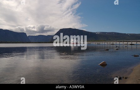 Kanada Neufundland Gros Morne National Park Western Brook Pond Ausflugsboot Long Range Mountains Stockfoto