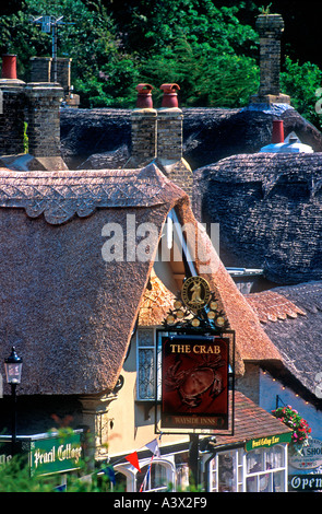 Traditionellen strohgedeckten Dächern und Schornstein Töpfe Shanklin Isle Of Wight Stockfoto