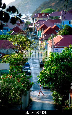 Roten gewellte Dächer von Gustavia St Barts Stockfoto