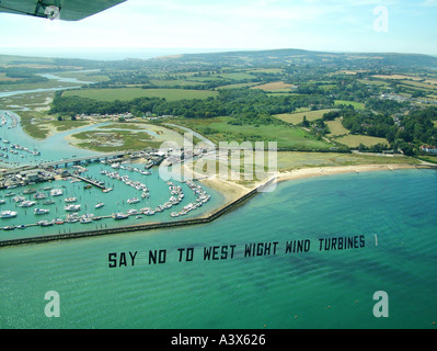 Aerial Protest gegen Windräder Stockfoto