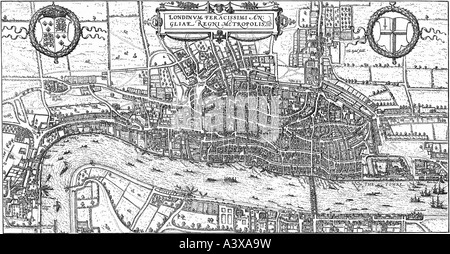 Geographie/Reise, Großbritannien, London, Stadtplan, Gravur, 1575, Stockfoto
