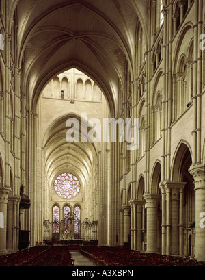 Geographie/Reisen, Frankreich, Laon, Kirchen und Klöster, Notre-Dame Kathedrale, Innenansicht, Langhaus und Chor, 1160-1225, Historiographie Stockfoto