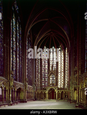 Geographie/Reisen, Frankreich, Paris, Kirchen und Klöster, Sainte-Chapelle, Innenansicht, Blick in den Chor der Oberkapelle, 1241- Stockfoto