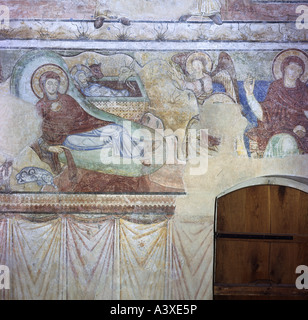 Geographie/Reisen, Österreich, Steiermark, Pürgg, Kirchen, Johannes Kapelle, innere Ansicht, Fresko, Geburt Jesu, Mitte 12. Jahrhun Stockfoto