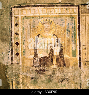 Geographie/Reisen, Italien, Trentino, Pelugo, Kirchen, San Antonio Abate, Außenansicht, Fresko, Detail, Mutter Gottes, 9. Centur Stockfoto