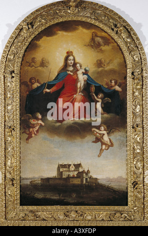 Bildende Kunst, sakrale Kunst, Heilige Maria mit Kind, als Beschützer des Hauses Montfort, Malerei, ca. 1670, Joha zugeschrieben Stockfoto