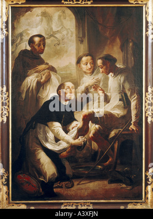 "Bildende Kunst, Brugger, Andreas, (1737-1812), Malerei," abboty Eberhard I, seine Traum-Vision und Fusswaschung zwei Dominikaner Stockfoto