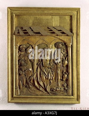Bildende Kunst, Riemenschneider, Tilman (ca. 1460-1531), Anbetung der Shapherds, Relief, Holz, Museum der Main Franken Würzb Stockfoto