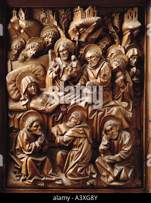 Bildende Kunst, Kirchenkunst, Saint Mary, Tod von Mary in Gegenwart Christi und der Apostel, Cvarving von Heinrich Iselin und Simo Stockfoto