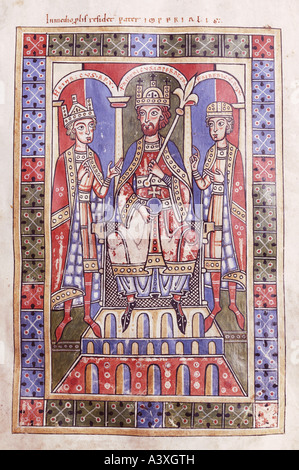 "Frederick I"Barbarossa", ca. 1123 - 10.6.1190, Kaiser des Heiligen Römischen Reiches 18.6.1155 - 10.6.1190, mit seinen Söhnen Henry VI & Philipp Stockfoto