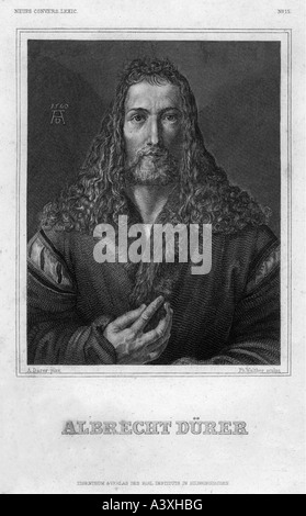 Dürer, Albrecht, 21.5.1471 - 6.4.1528, deutscher Maler und Kupferstecher, halbe Länge, Kupferstich von pH. Walther, nach Self-Portrait, Stockfoto