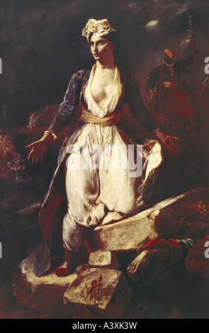 "Fine Arts, Delacroix, Eugene, (1798-1863), Malerei,"Griechenlands auf die Ruinen von Missolonghi", 1826, Öl auf Leinwand, 209 cm x 14