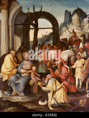 "Bildende Kunst, Girolamo da Treviso, (1498-1544), Malerei,"Anbetung der Könige", Stadtmuseum, Treviso, historisch, Histor Stockfoto