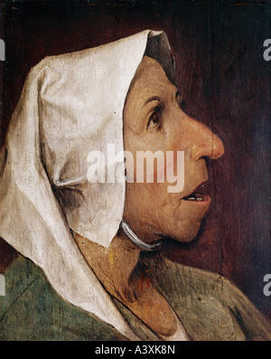 "Fine Arts, Brueghel, Pieter der ältere (1525 / 1530-1569), Malerei, 'Kopf der alten Bäuerin', Eiche Panel, 22 cm x 18 cm, Stockfoto