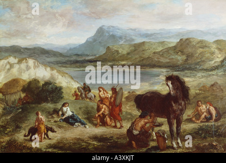 "Fine Arts, Delacroix, Eugene, (1798-1863), Malerei,"Ovid bei den Skythen", 1859, Öl auf Leinwand, 87,6 cm x 130,2 cm, N