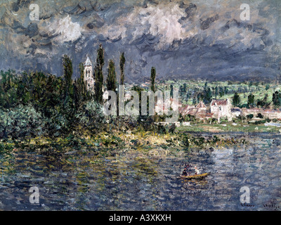 "Bildende Kunst, Monet, Claude, (1840-1926),"Landschaft und Gewitter", Öl auf Leinwand, Folkwang Museum, Essen, Landschaft, See Stockfoto
