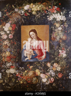 "Bildende Kunst, Brueghel, Jan der ältere (1568-1625), Malerei,"Heilige Maria mit Kind", Prado, Madrid, historisch, historische, Eu Stockfoto