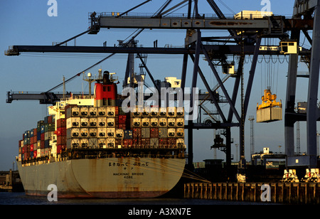 Containerschiff im Hafen UK Stockfoto