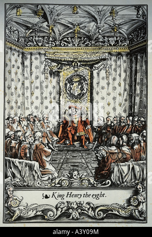"Henry VIII, 28.6.1491 - 28.1.1547, König von England seit 22.4.1509 im Privy Council, Farbe Holzschnitt, letzte Seite"Chronik" Stockfoto