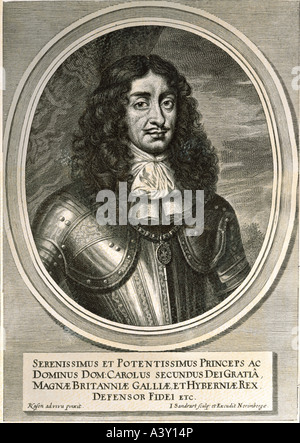 Karl II., 9.5.1630 - 6.2.1685, König von England seit 29.5.1660, Porträt im ovalen Rahmen, Kupferstich von Joachim Sandrart (1606- Stockfoto